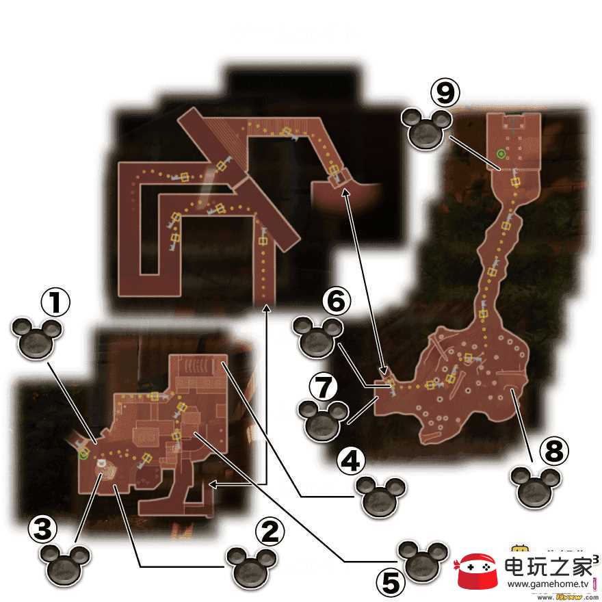 图1：王国之心3黄河镇全宝箱及幸运标记位置一览